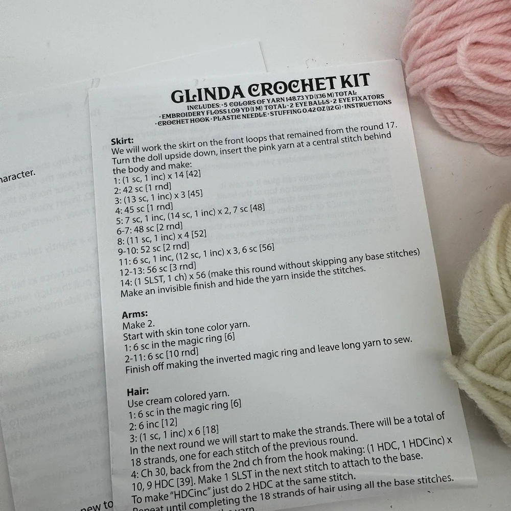 Wicked Crotchet Kit Lot Elphaba Glinda Partial Incomplete Replacement Parts Yarn